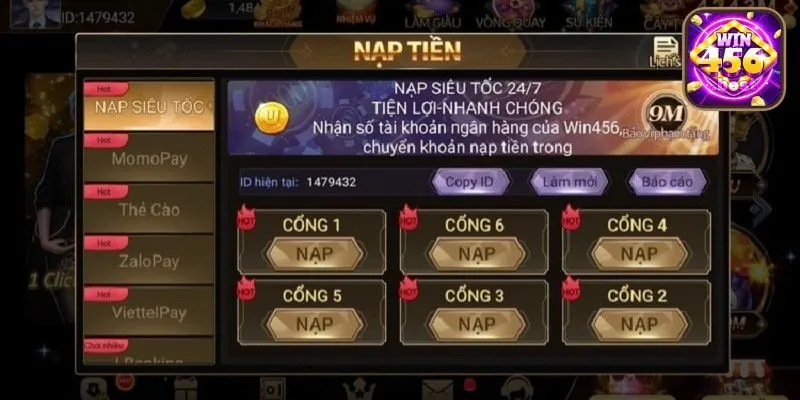 Hướng dẫn nạp tiền win456 nhanh - tiện - an toàn